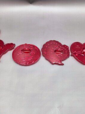 Vtg HRM Made in USA Red Plastic Holiday Cookie Cutter Lot Valentine Halloween